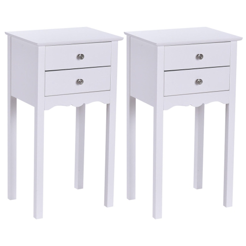 GYMAX  2 PCs Side Table End Accent Table Night Stand W/ 2 Drawers In White
