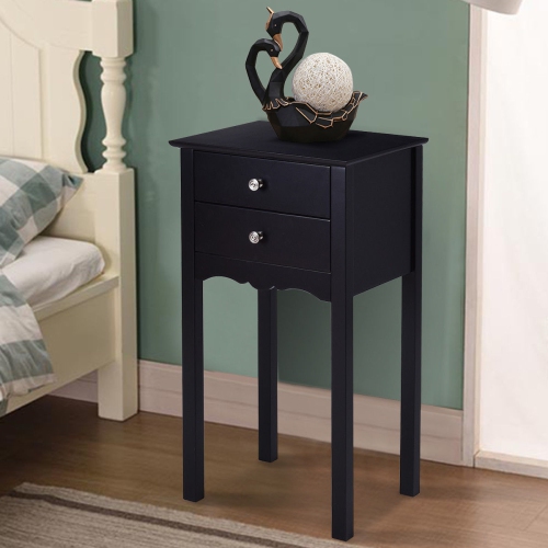 GYMAX  Side Table End Accent Table Night Stand W/ 2 Drawers Furniture In Black