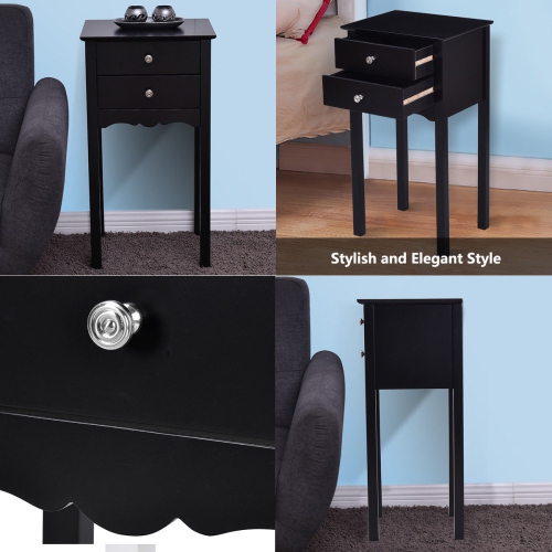 Gymax Side Table End Accent Table Night Stand W/ 2 Drawers Furniture Black