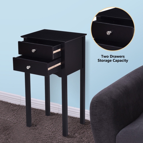 Gymax Side Table End Accent Table Night Stand W/ 2 Drawers Furniture Black