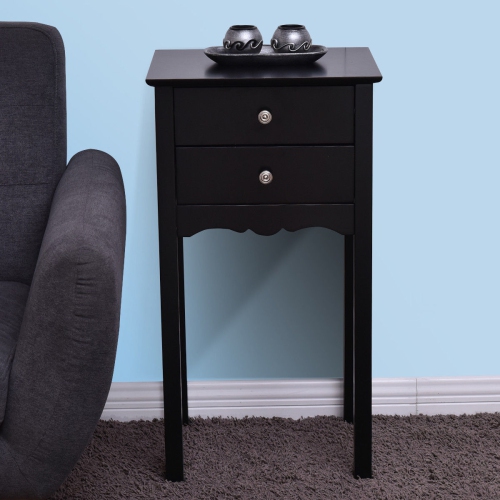 Gymax Side Table End Accent Table Night Stand W/ 2 Drawers Furniture Black