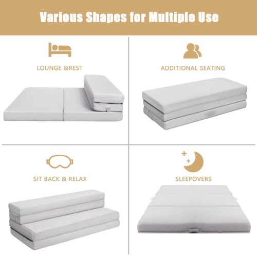 Gymax 4'' Queen Size Foam Folding Mattress Sofa Bed Guests Floor Mat Carrying Handles