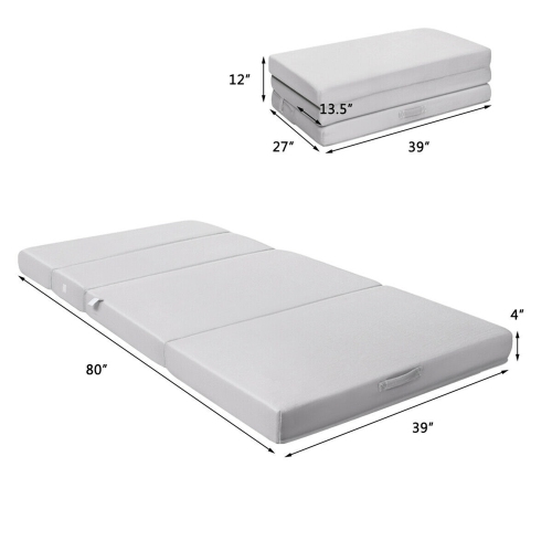 Gymax 4'' Twin XL Size Foam Folding Mattress Sofa Bed Guests Floor Mat Carrying Handles