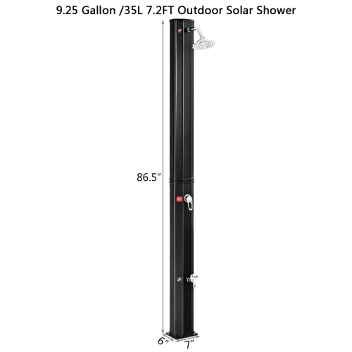 Costway 9.3 Gallon Outdoor Solar Heating Shower 7.2Ft Adjustable Shower Head W/Base