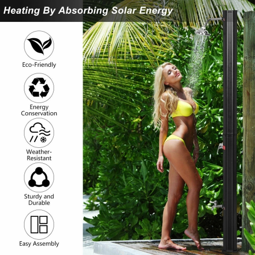Costway 9.3 Gallon Outdoor Solar Heating Shower 7.2Ft Adjustable Shower Head W/Base