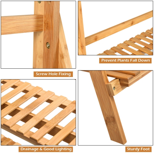 Costway 3 Tier Bamboo Hanging Folding Plant Shelf Stand Flower Pot Display Rack Bookcase