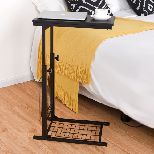 Gymax Height Adjustable Sofa Side Table Snack End Slide Under Table Rolling Casters