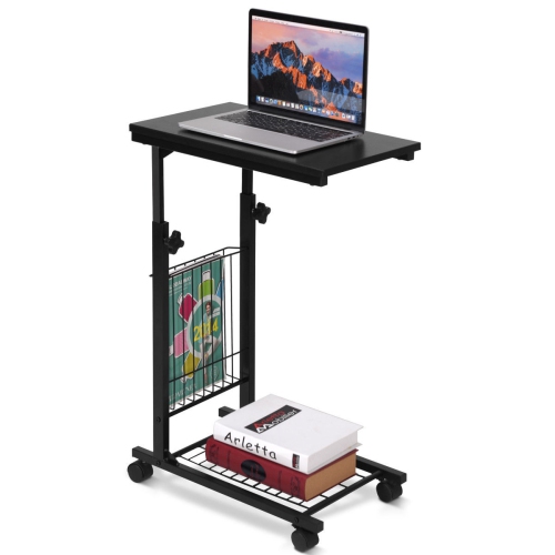 Gymax Height Adjustable Sofa Side Table Snack End Slide Under Table Rolling Casters