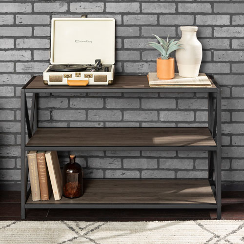 Winmoor Home 40" 2-Shelf MDF Bookcase - Slate Grey/Black Metal