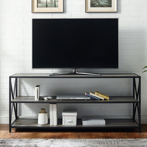 Winmoor Home 60" 2Shelf MDF Bookcase Slate Grey/Black Metal Best