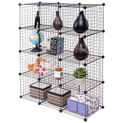 Gymax 12 Cube Grid Wire Organizer Wardrobe Shelves Bookcase DIY