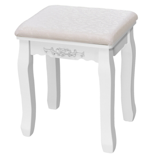 Gymax Bathroom Tri Folding Mirror Vanity Makeup Table Stool Set White