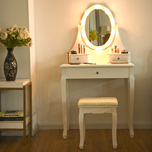 Gymax 3 Drawers Bedroom Vanity Makeup, Vanity Table With Mirror Canada