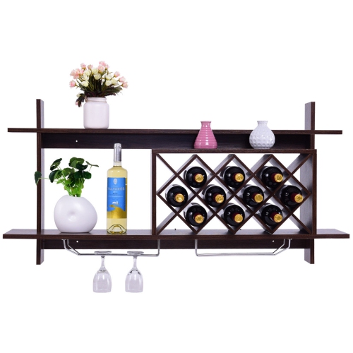 Gymax Wall Mount Wine Rack Organizer With Glass Holder & Storage Shelf Home Decor