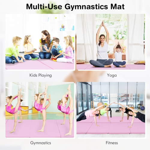 Gymax 8' x 4' x 2'' Folding Gymnastics Tumbling Mat Thickened Exercise Mat  Pink 