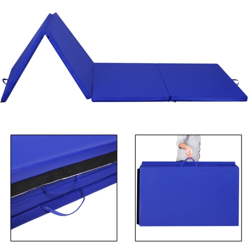 Gymax Blue 4'x10'x2'' Folding Exercise Gym Mats Stretching Yoga Gymnastics Mat