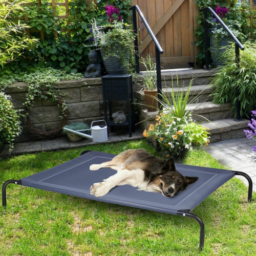 Gymax Large Dog Cat Bed Elevated Pet Cot Indoor Outdoor Camping Steel Frame Mat
