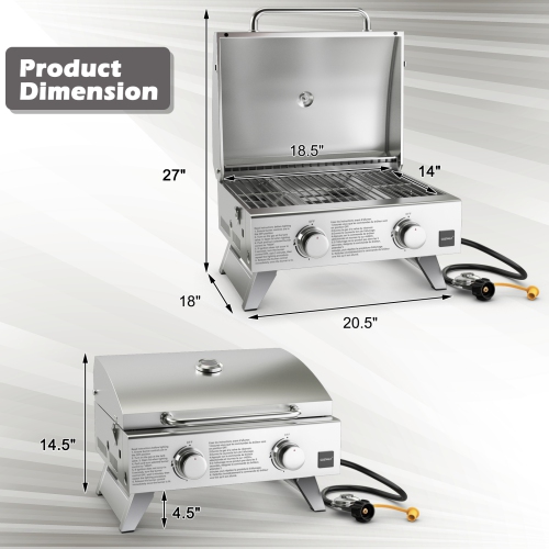 Gymax 2 Burner Portable BBQ Table Top Propane Gas Grill Stainless Steel