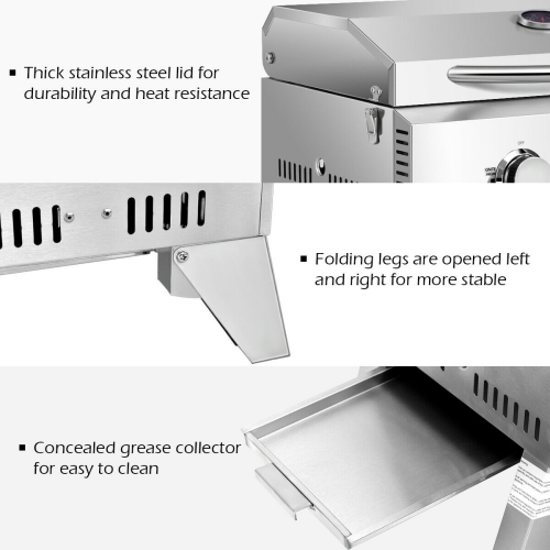 Gymax 2 Burner Portable BBQ Table Top Propane Gas Grill Stainless Steel