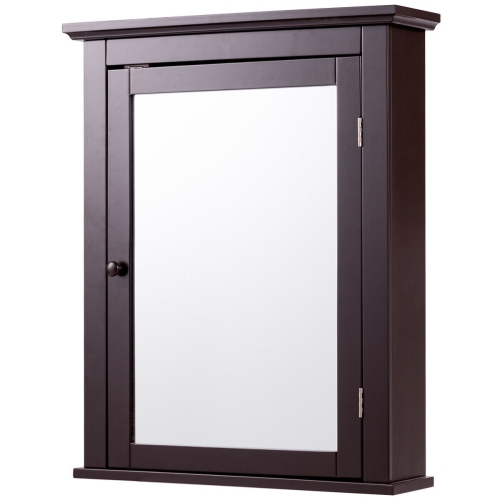 GYMAX  Bathroom Mirror Cabinet Wall Mounted Medicine Storage Adjustable Shelf In Brown