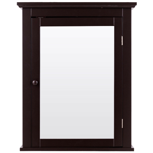 Gymax Bathroom Mirror Cabinet Wall Mounted Medicine Storage Adjustable Shelf Brown
