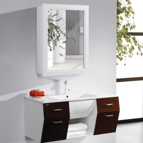 Gymax Bathroom Mirror Cabinet Wall Mounted Kitchen Medicine Storage Adjustable Shelf