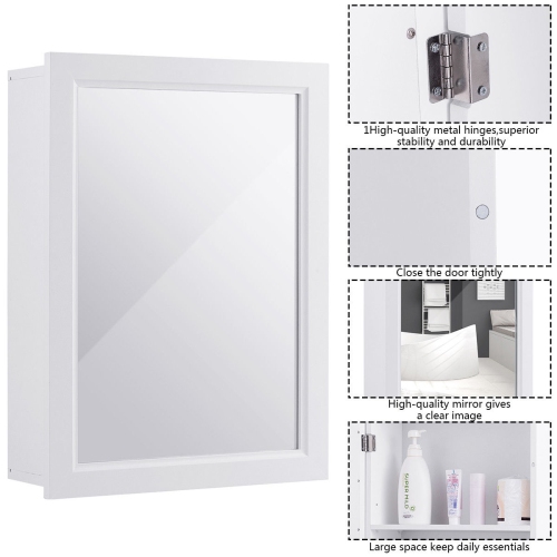 Gymax Bathroom Mirror Cabinet Wall Mounted Kitchen Medicine Storage Adjustable Shelf