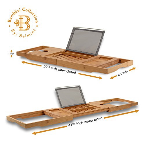 Bathtub Caddy Bamboo Bath Tub Rack Tray Bathroom Cloth Book/Pad/Tablet Holder