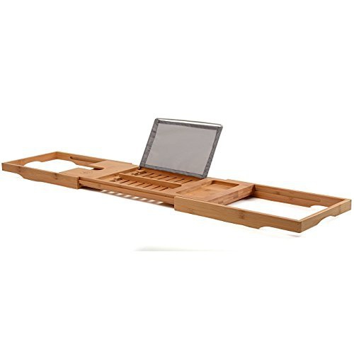 Bathtub Caddy Bamboo Bath Tub Rack Tray Bathroom Cloth Book/Pad/Tablet Holder