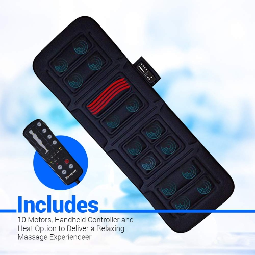 10-Motor Massage Plush Massage Mat For Full-Body Relief with Heat - Black