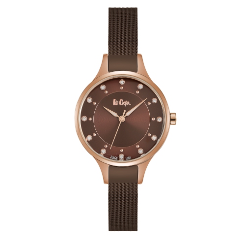 Lee Cooper – Boîtier en or rose de 32,5 mm pour femmes et bracelet brun avec cadran brun D.Brown