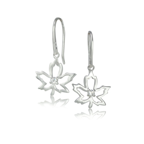 Sterling Silver Cubic Studded Maple Leaf Hangers