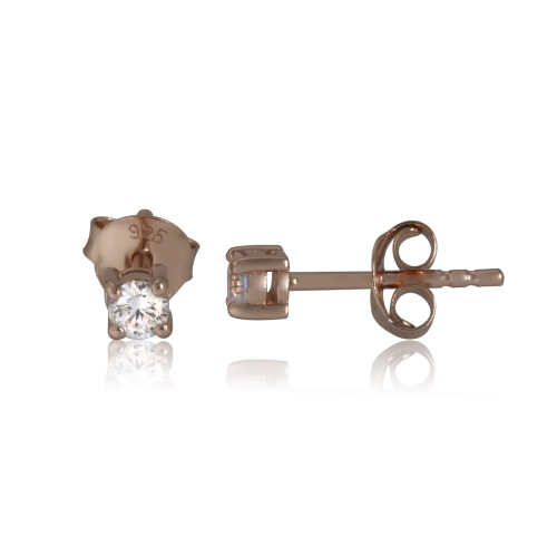 METALSMITHS STERLING  Sterling Silver 3MM Clear Cubic Prong Set Studs Rose Plate In Gold