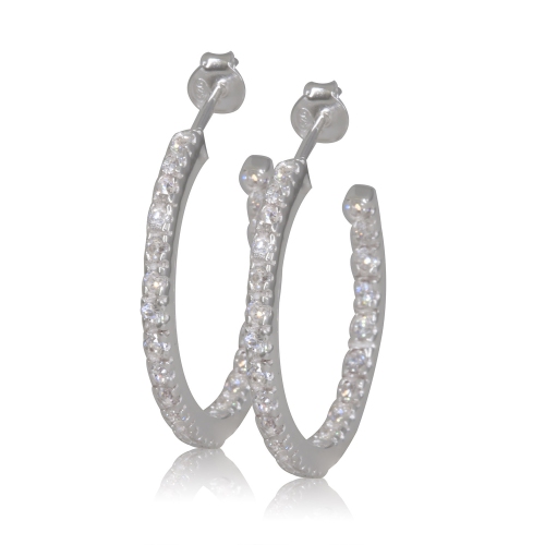 Sterling Silver Small Prong Set Cubic Eternity Hoops