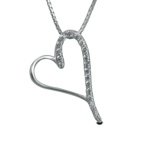 Sterling Silver Large Lobe Heart Pave Pendant