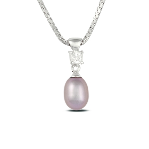 Sterling Silver Cubic And Oval Fresh Water Pearl Pendant