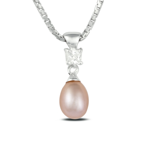 METALSMITHS STERLING  Sterling Silver Sqare Cubic /fresh Water Pearl Prendant In Pink