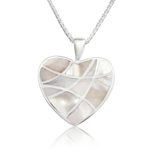 METALSMITHS STERLING  Sterling Heart Mother Of Pearl Mosaic Pendant In Silver