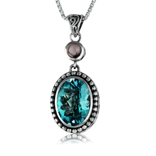 METALSMITHS STERLING  Sterling Silver Moonstone And Topaz Oval Pendant In Blue