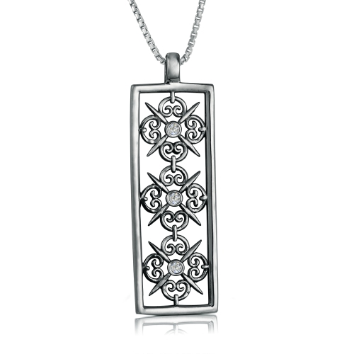 Sterling Silver Panos Collection Rectangular Scroll Pendant