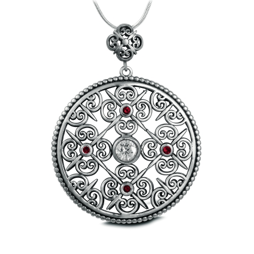 METALSMITHS STERLING  Sterling Panos K Designs 40MM Garnet Cubic Pendant In Silver