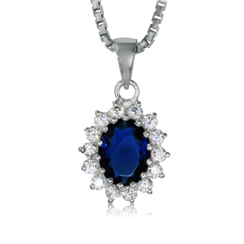 Sterling Silver Saphire Cubic Cluster Pendant