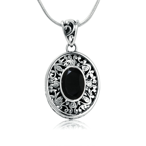 METALSMITHS STERLING  Sterling Silver Panos K Collection Onyx Pendant In Black