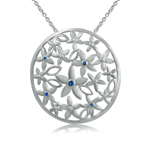 METALSMITHS STERLING  925 Sterling Saphire Cubic Flower Necklace In Silver