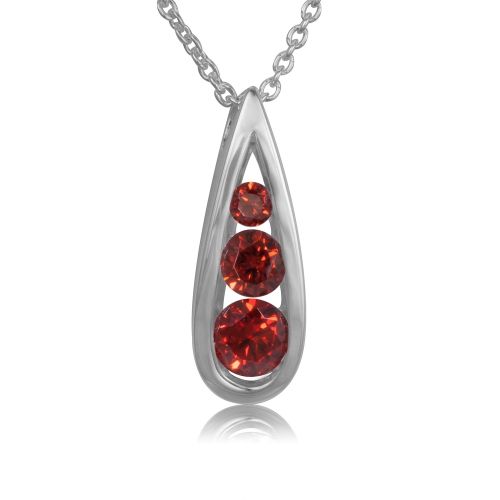 METALSMITHS STERLING  Sterling Garnet Cubic 3 Stone Drop Pendant In Silver