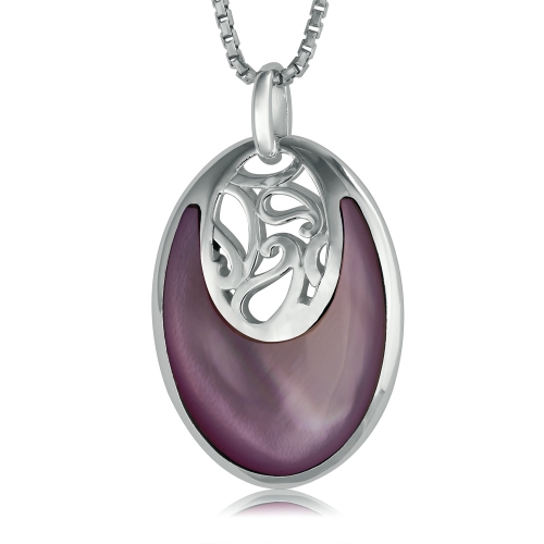 Sterling Silver Oval Mother of Pearl Scroll Pendant