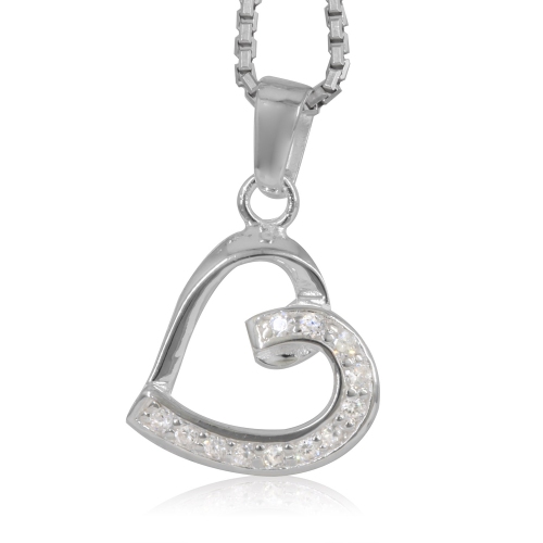 Sterling Silver Pave Lobe Cubic Cubic Heart Pendant