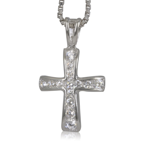 Sterling Silver Channel Set Cubic Cross Pendant