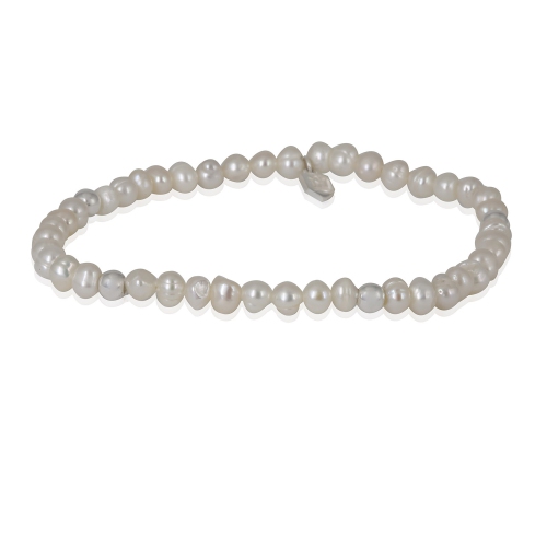 Sterling Silver White Fresh Water Pearl Bead Bracelet