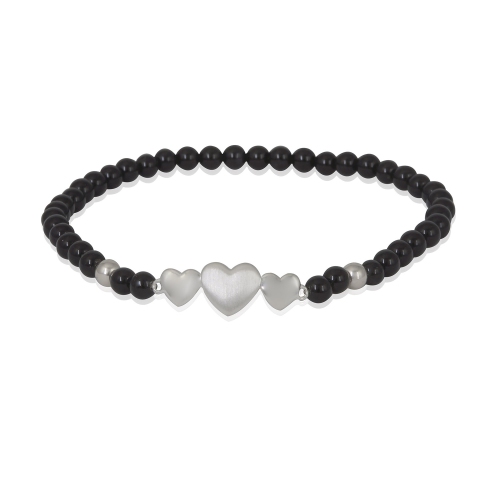 METALSMITHS STERLING  Sterling Triple Onyx Bead Bracelet In Silver